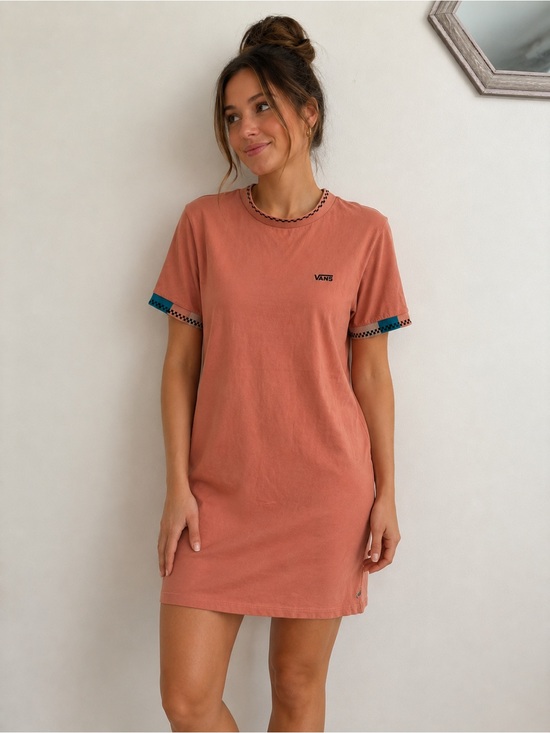Vans Dresses & Skirts - Vans Rust peach Tee Dress with Teal Trim size small